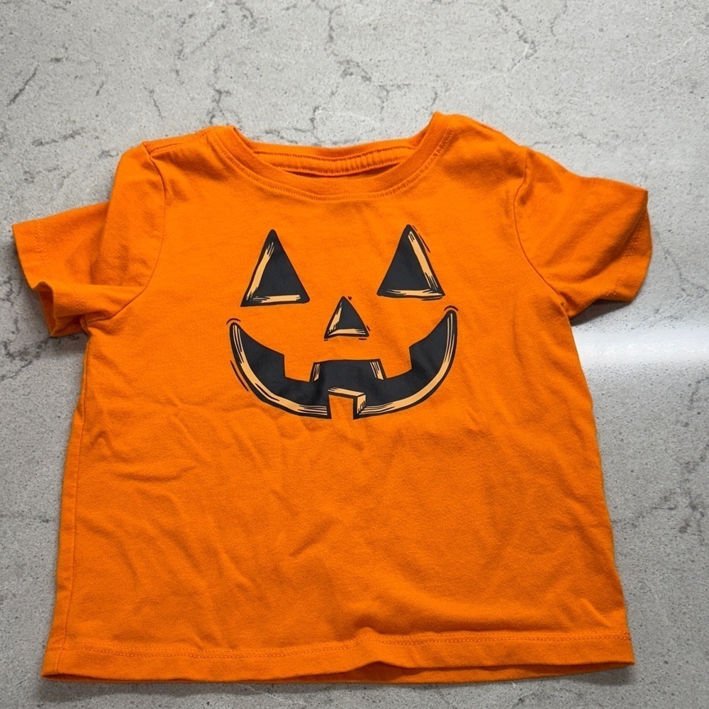 Halloween Toddler - Orange Pumpkin Face T-Shirt - 18 Months